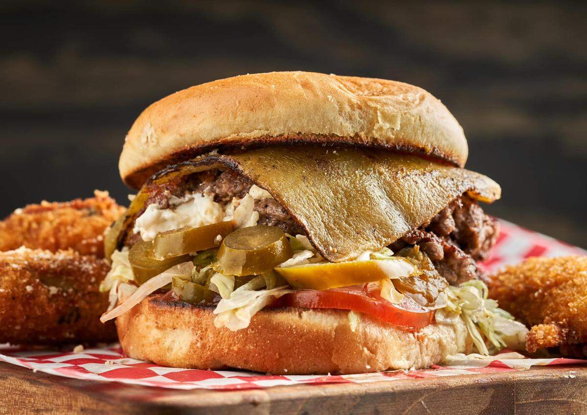 Steakburgers are a specialty at the sports-themed restaurant.