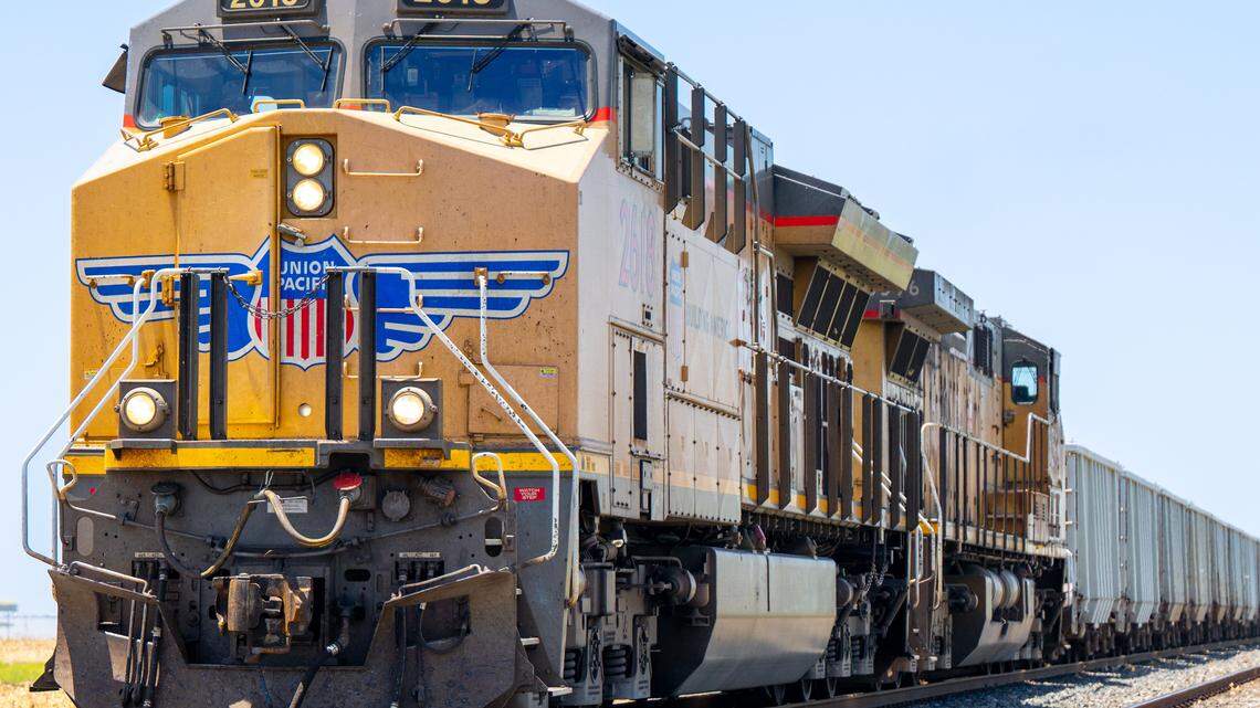 HUTTO, TEXAS - JULY 29: A Union Pacific freight train travels on July 29, 2025 in Hutto, Texas. Union Pacific has reached an agreement to purchase Norfolk Southern in a $85 billion deal. The acquisition forms the United States' first coast-to-coast rail network, spanning over 50,000 miles from East to West. (Photo by Brandon Bell/Getty Images)