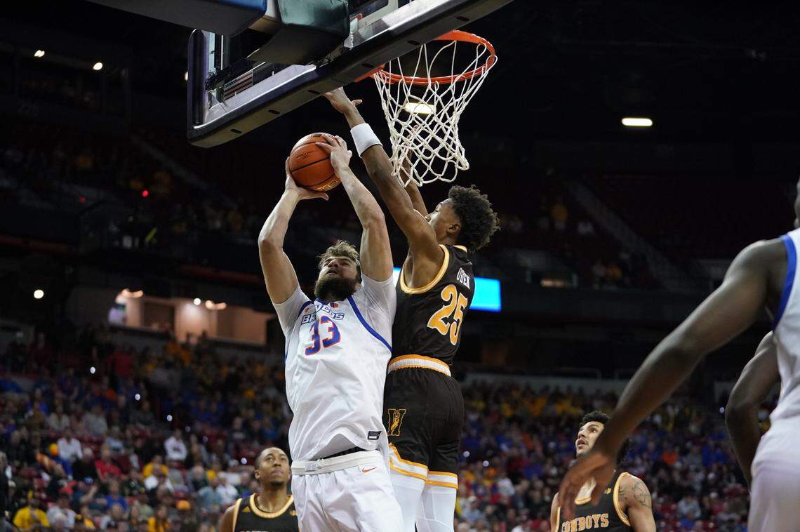 Boise State redshirt senior Mladen Armus finished with 16 points and 13 rebounds Friday night.