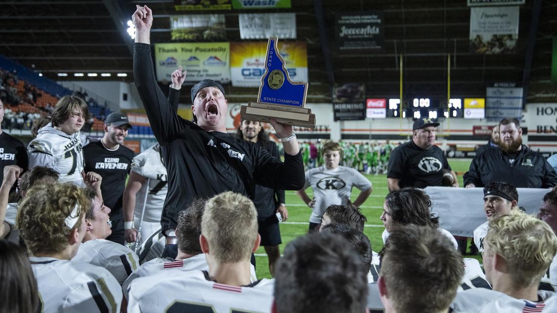 Sherm Blaser will found the football program at Owyhee High, the newest 5A program in the West Ada School District. Blaser led Kuna to the 4A state championship in 2019, above.