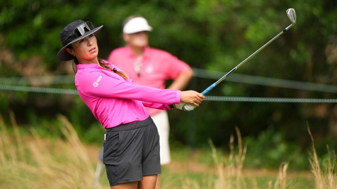 Idaho native Gabby Lemieux will play in the U.S. Women’s Open starting Thursday. She hits a shot on the 18th hole during a practice round Tuesday at Pine Needles Lodge & Golf Club in Southern Pines, North Carolina.