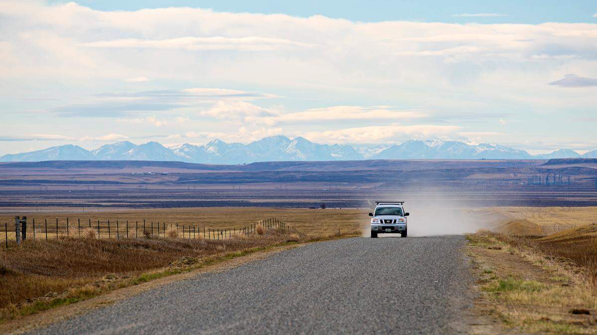 A vehicle drives down Heag Road Wednesday, Nov. 3, 2021, near Acton Recreation Area outside Billings. Heag Road is one of many Montana roads now listed on a new GIS layer that shows access points to BLM land.