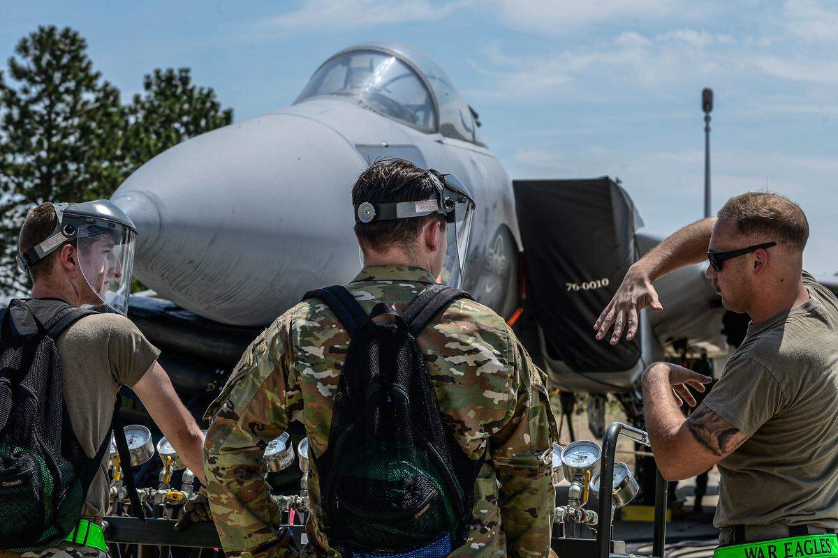 Maintenance and support personnel in the Air Force’s 366th Fighter Wing, based at Mountain Home Air Force Base, undergo crash-recovery training on Aug. 1. Housing costs have outstripped the off-base housing allowances many airmen need, a 366th Fighter Wing leader says.