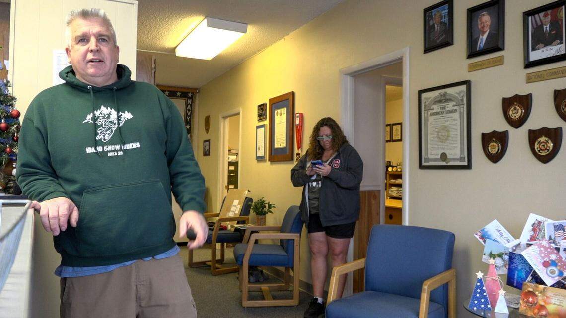 Former Idaho American Legion Commander Charles “Abe” Abrahamson, left, with his wife, Robin Abrahamson, appeared during an interview with KIVI-TV in January 2024. He is now under an investigation by Idaho State Police for at least $750,000 in alleged embezzlement of the military veteran nonprofit’s funds.