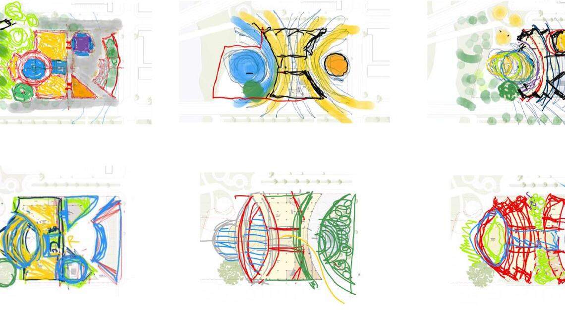 Architect Moshe Safdie used a pen and ink to draw some of his early sketches for Boise's proposed new main library branch. Safdie used an iPad for other sketches, Boise Library Director Kevin Booe said.