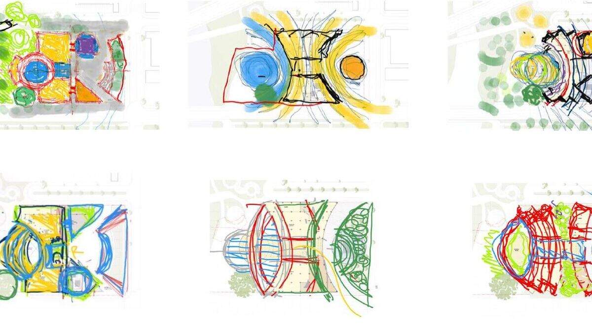 Architect Moshe Safdie used a pen and ink to draw some of his early sketches for Boise's proposed new main library branch. Safdie used an iPad for other sketches, Boise Library Director Kevin Booe said.