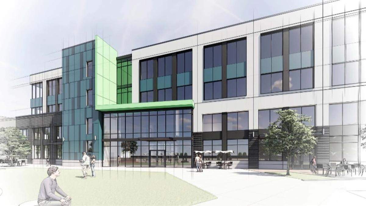 Plans call for a four-story academic building for the College of Western Idaho, as shown in this rendering.