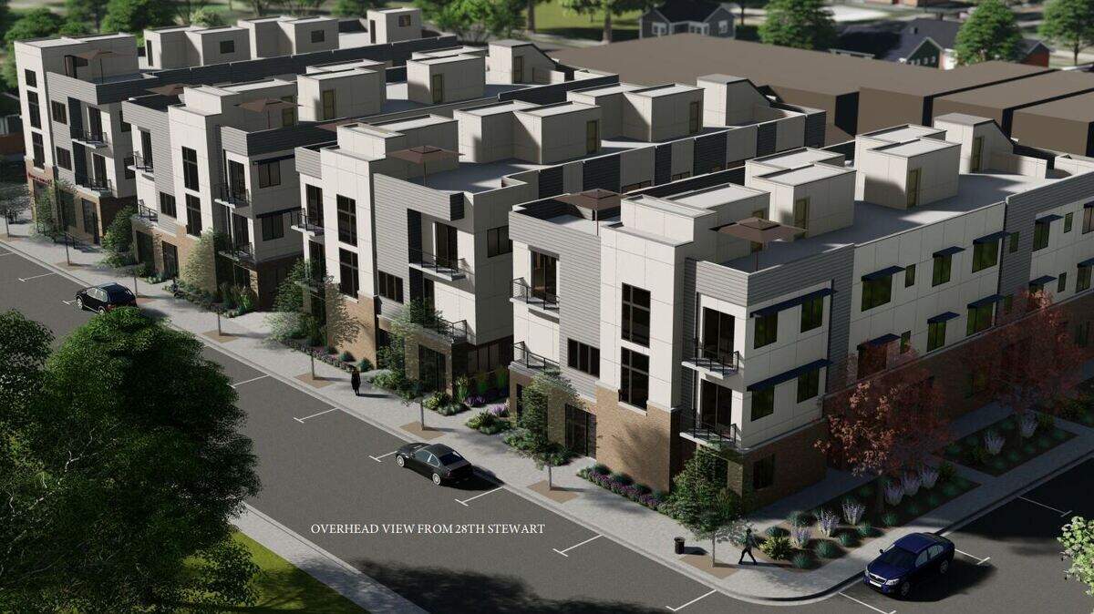 An overhead view of the proposed Whitewater Station development at 27th and Stewart Avenue.
