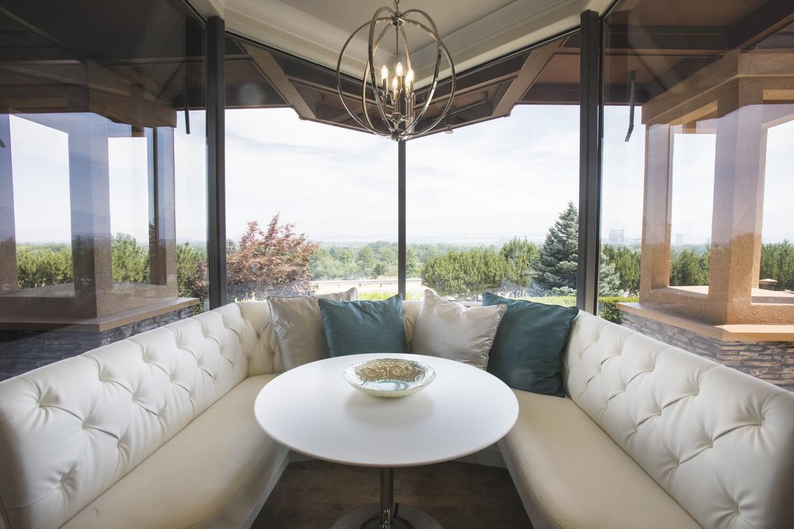 Calie Wendlandt reupolstered the existing booth in the breakfast nook in the kitchen.