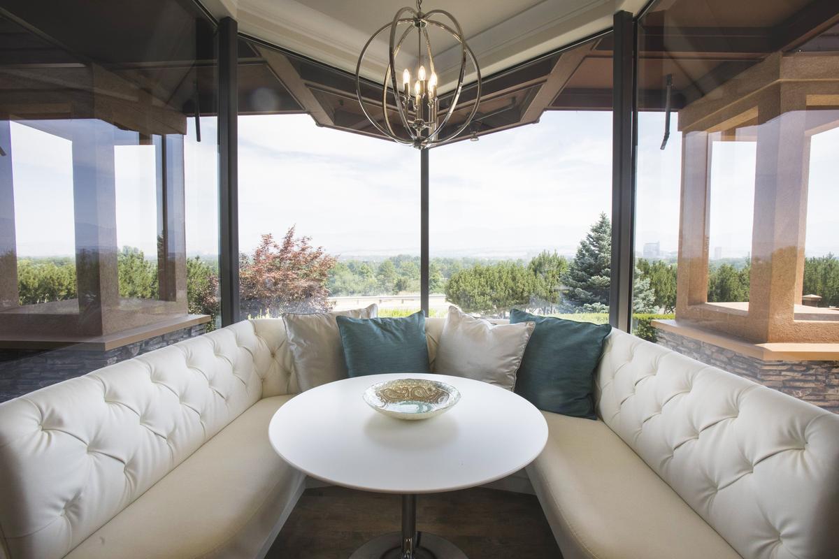 Calie Wendlandt reupolstered the existing booth in the breakfast nook in the kitchen.