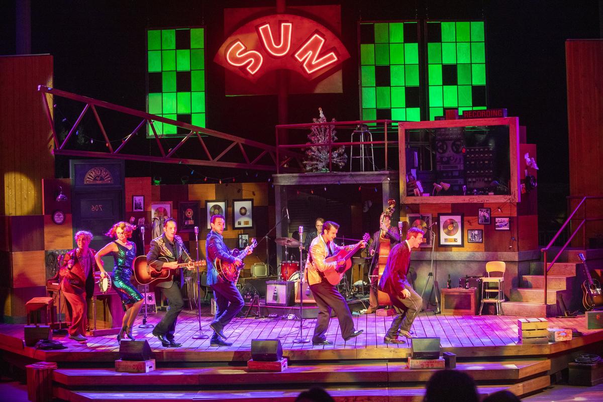 The cast of “Million Dollar Quartet” rocks out in the final songs of Idaho Shakespeare Festival’s production of the musical about an historic night in rock-n-roll history.