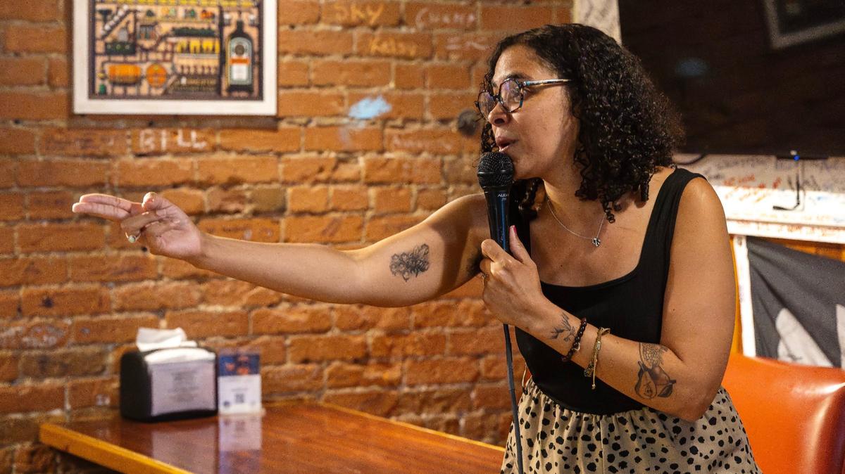 Comedian Reese Samuels performs at an open mic night at Double Tap Pub in downtown Boise, Sunday July 28, 2024.