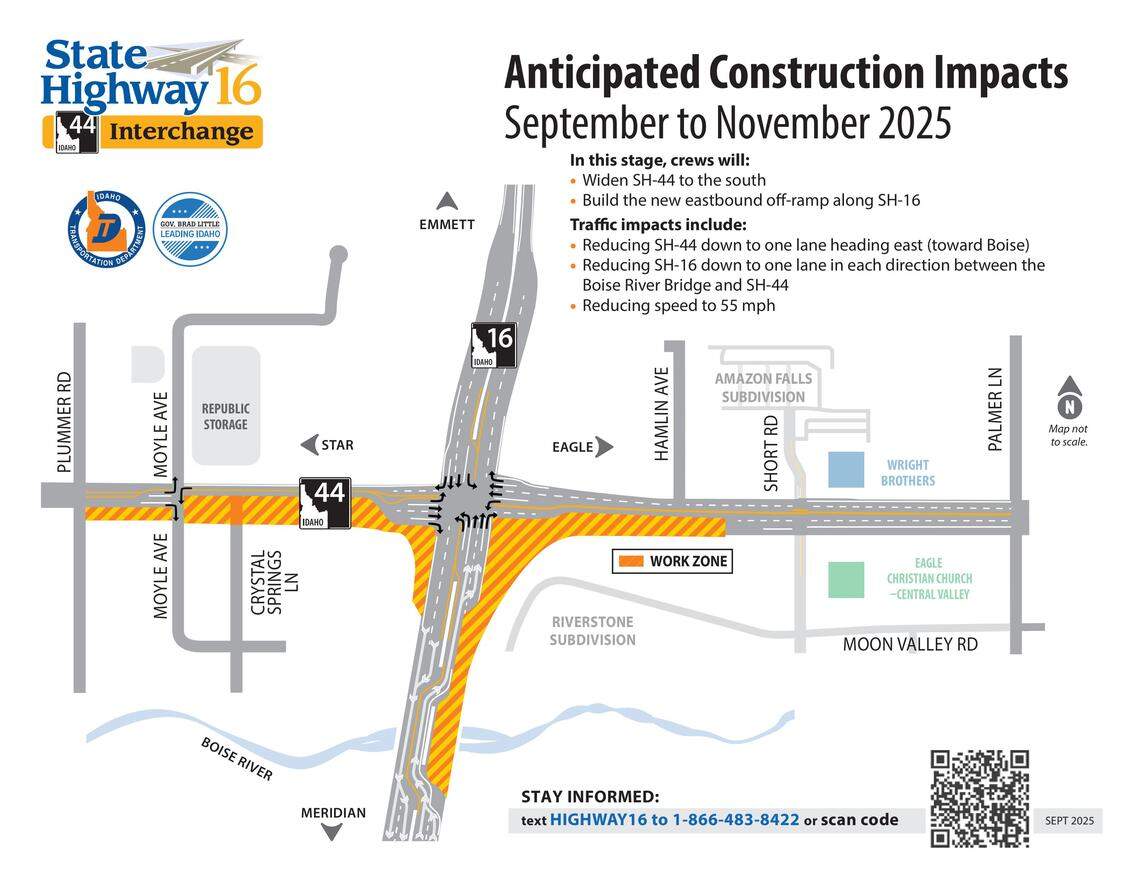 The new traffic configuration at Idaho 16 and Idaho 44 in Star during construction.