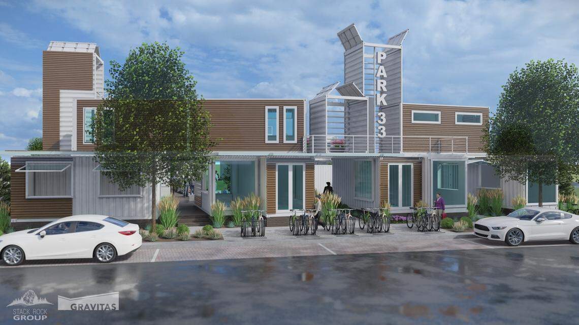 The interiors of the shipping containers will be renovated to look like “a regular house,” developer Jason Jones said. Vertical Construction, of Garden City, will turn the containers into homes, he said.