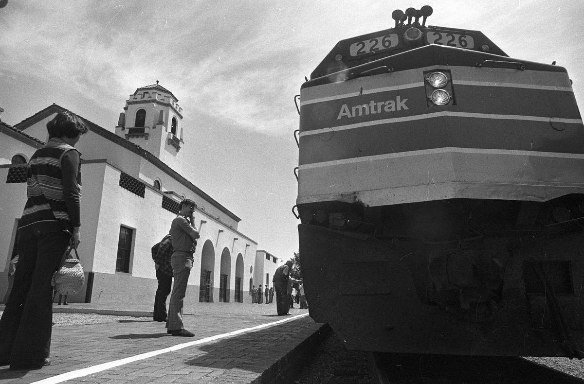 An Amtrak train at the Boise Depot in the 1970s.