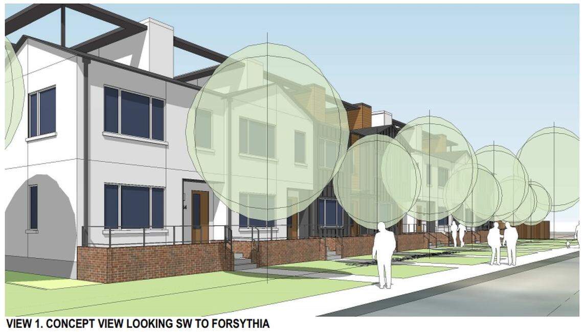 A rendering of the townhomes proposed as part of the Forsythia Commons subdivision.