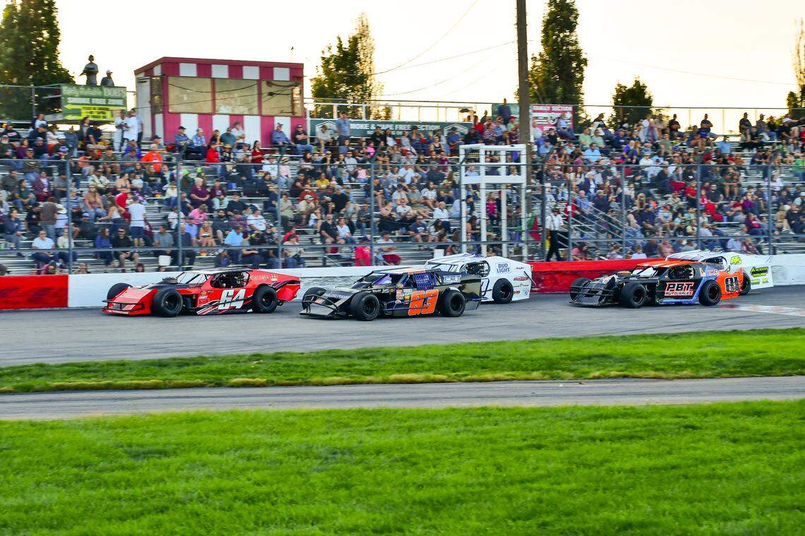 NASCAR-modified cars race at the Meridian Speedway. The speedway was just added to the National Register of Historic Places.