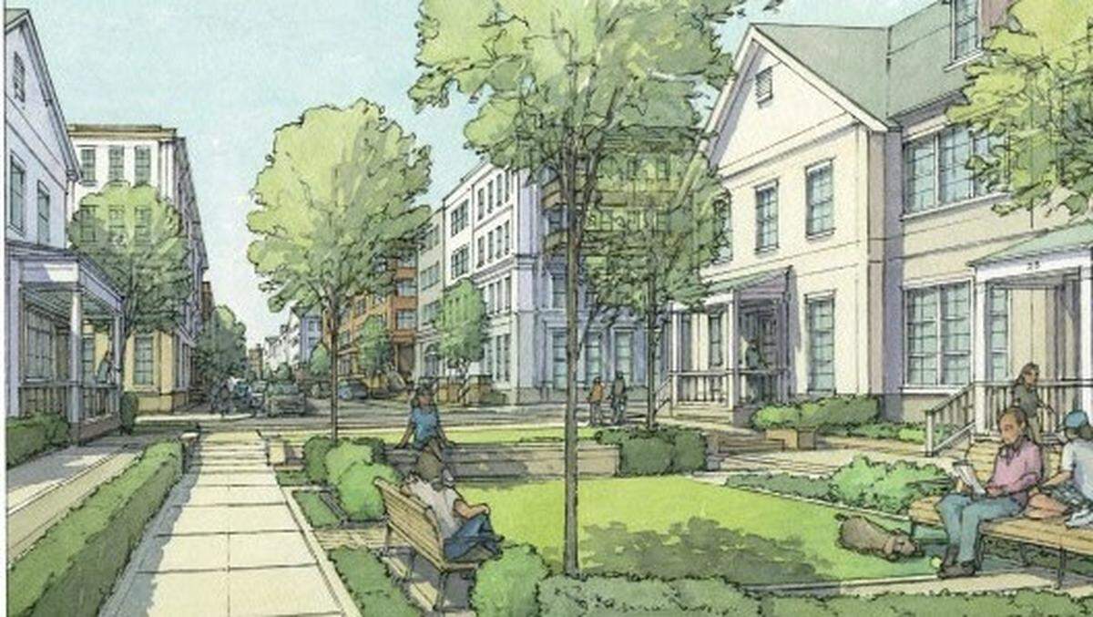 An artist’s rendering of a portion of the planned 892-home Vista Point development at 2017 W. Victory Road, looking northeast from the New York Canal.
