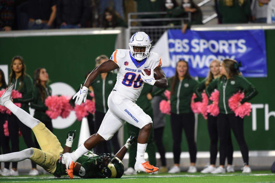 Boise State tight end Tyneil Hopper scored on a 51-yard reception in the fourth quarter to cement the Broncos’ 28-19 win over Colorado State on Saturday in Fort Collins, Colorado.