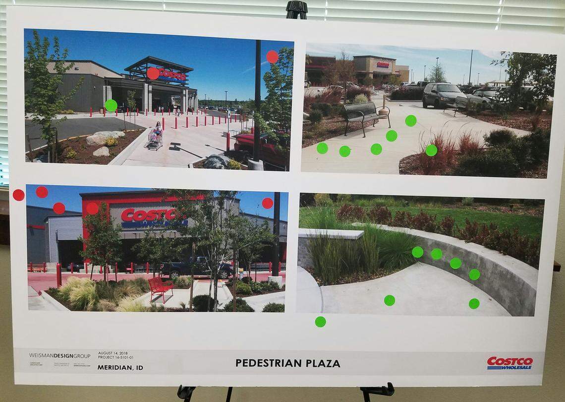 Green stickers indicate designs that neighbors like. Red ones signify ones they don’t.