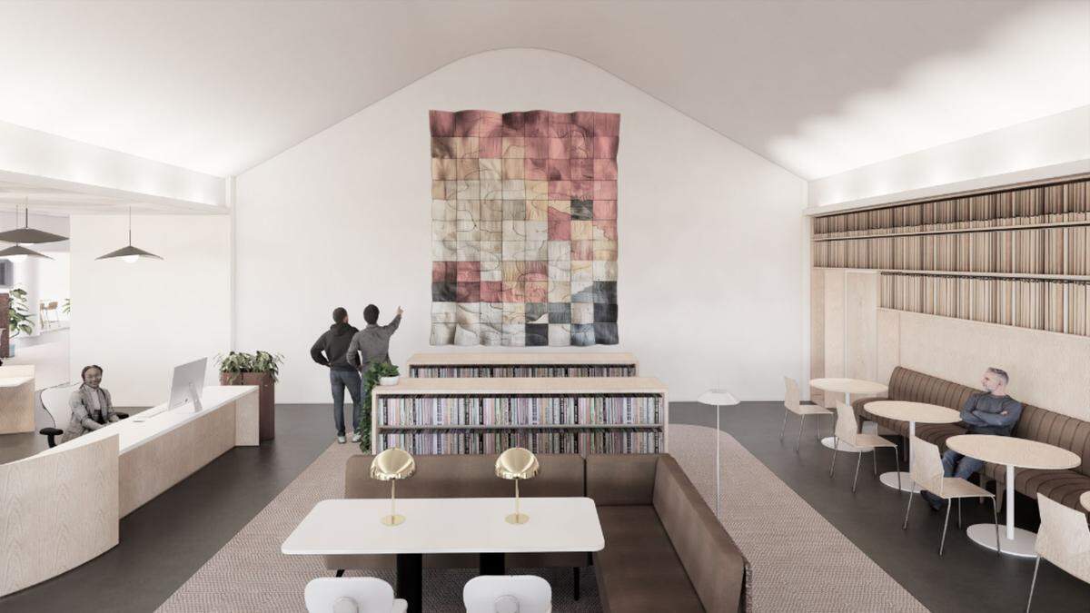 An architect’s rendering of the interior of the Cherry Lane branch after planned renovations. Library District Director Nick Grove said the design is more modern than the the design of the current building, which opened in 1997.