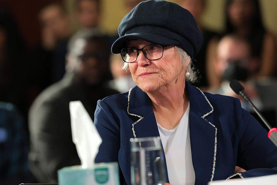 WASHINGTON, DC - JANUARY 06: Pamela Hemphill, who served time in prison for taking part in the riot at the Capitol on January 6, 2021, and rejected her pardon from U.S. President Donald Trump, becomes emotional as she testifies during a hearing to mark the fifth anniversary of the January 6, 2021 attack on the U.S. Capitol Building on January 06, 2026 in Washington, DC. Congressional Democrats, including members of the January 6th Select Committee, held the hearing to hear testimony from former law enforcement workers, state officials and Americans who were in the Capitol during the attack. Today marks the fifth anniversary of the January 6, 2021 attack on the U.S. Capitol Building by Donald Trump supporters who claimed the presidential election had been stolen. (Photo by Anna Moneymaker/Getty Images)
