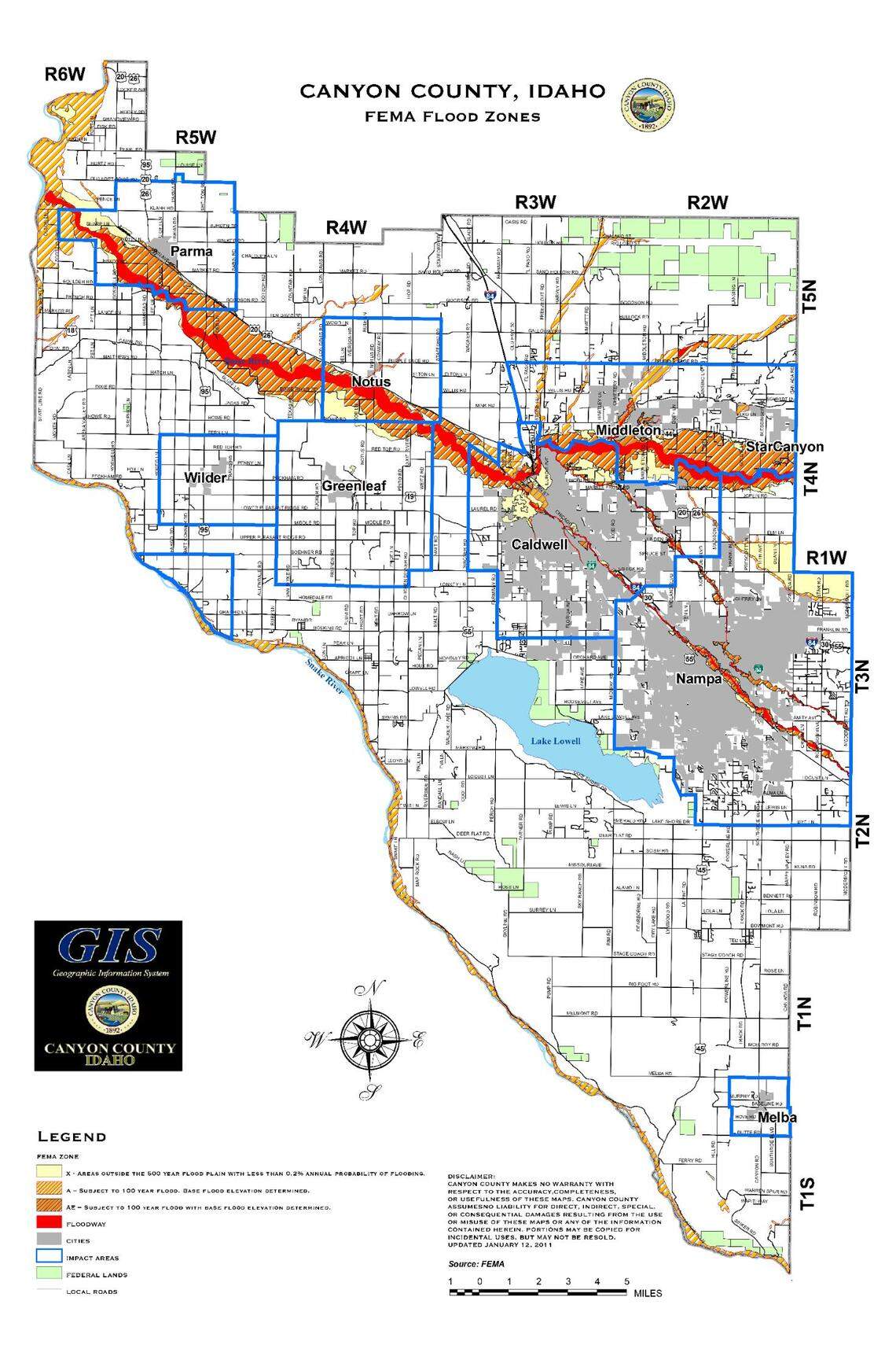 The Canyon County flood plain map shows the property around Boise River as the county’s most flood prone area.
