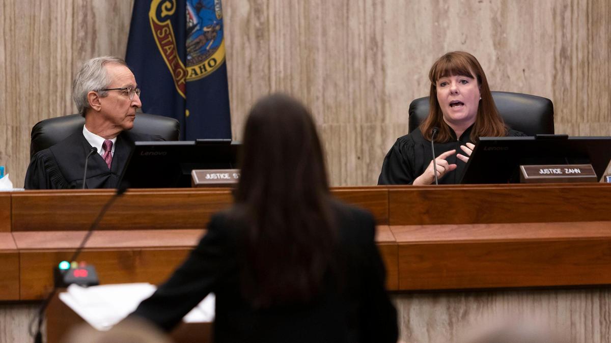 Idaho Supreme Court Justice Colleen D. Zahn comments on oral arguments made by Idaho Deputy Attorney General Megan Lorrondo on Thursday.