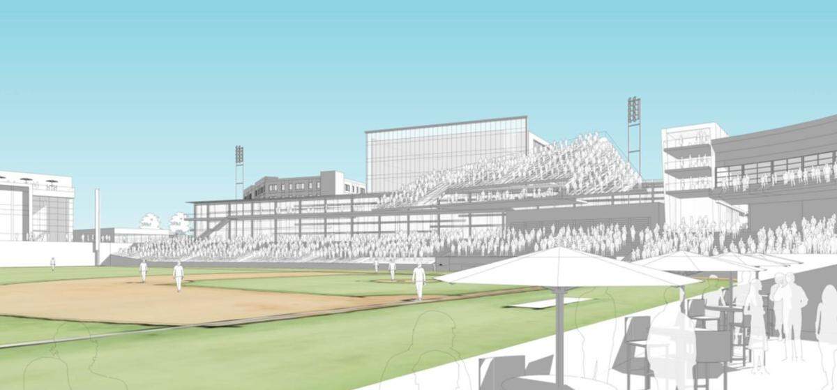 What a baseball game might look like from left field inside the stadium at the proposed Boise Sports Park on the Expo Idaho fairgrounds.