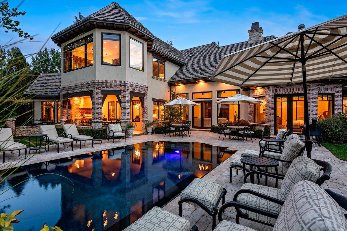 This home at 1128 W. Shearwater Lane in Eagle is listed for $2.6 million. The two-story house, built in 2011, has a pool, five bedrooms and seven bathrooms on three-quarters of an acre in the gated Two Rivers subdivision.