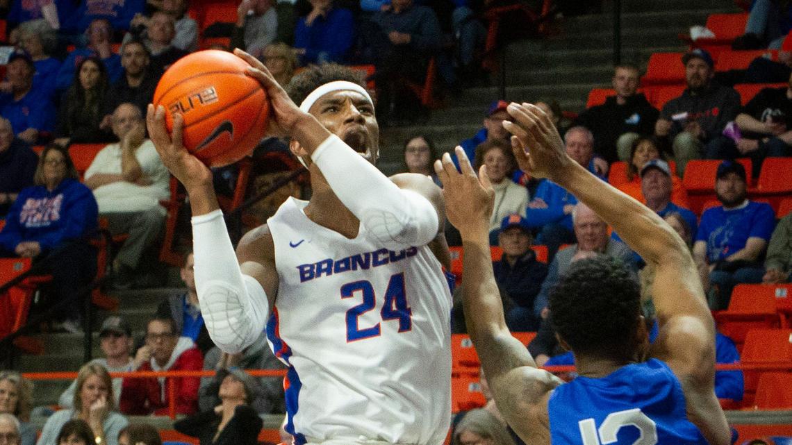 Abu Kigab scored six points in Boise State’s 74-57 win over Air Force in a Mountain West game on Feb. 11, 2020, at ExtraMile Arena. The Broncos host the Falcons in a two-game series this week.