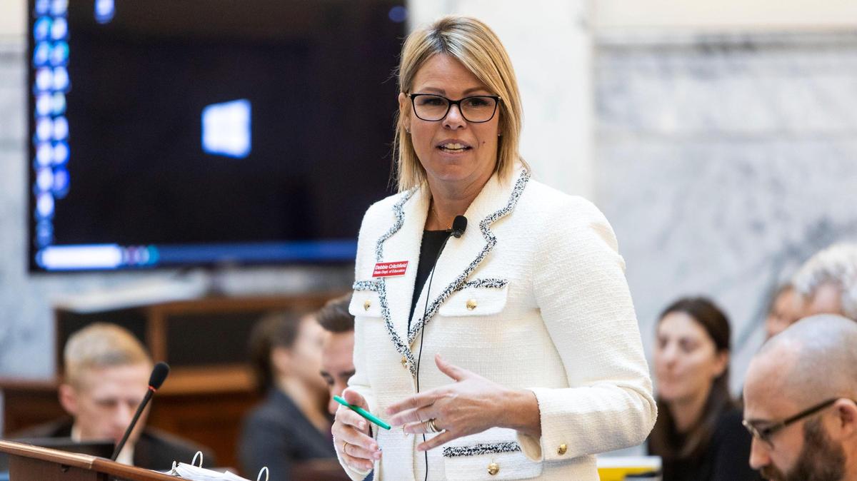 Idaho Superintendent of Public Instruction Debbie Critchfield presents her budget at the Legislature this year. Critchfield, a Republican, is touting a new supplemental history curriculum from conservative political commentator Bill Bennett.