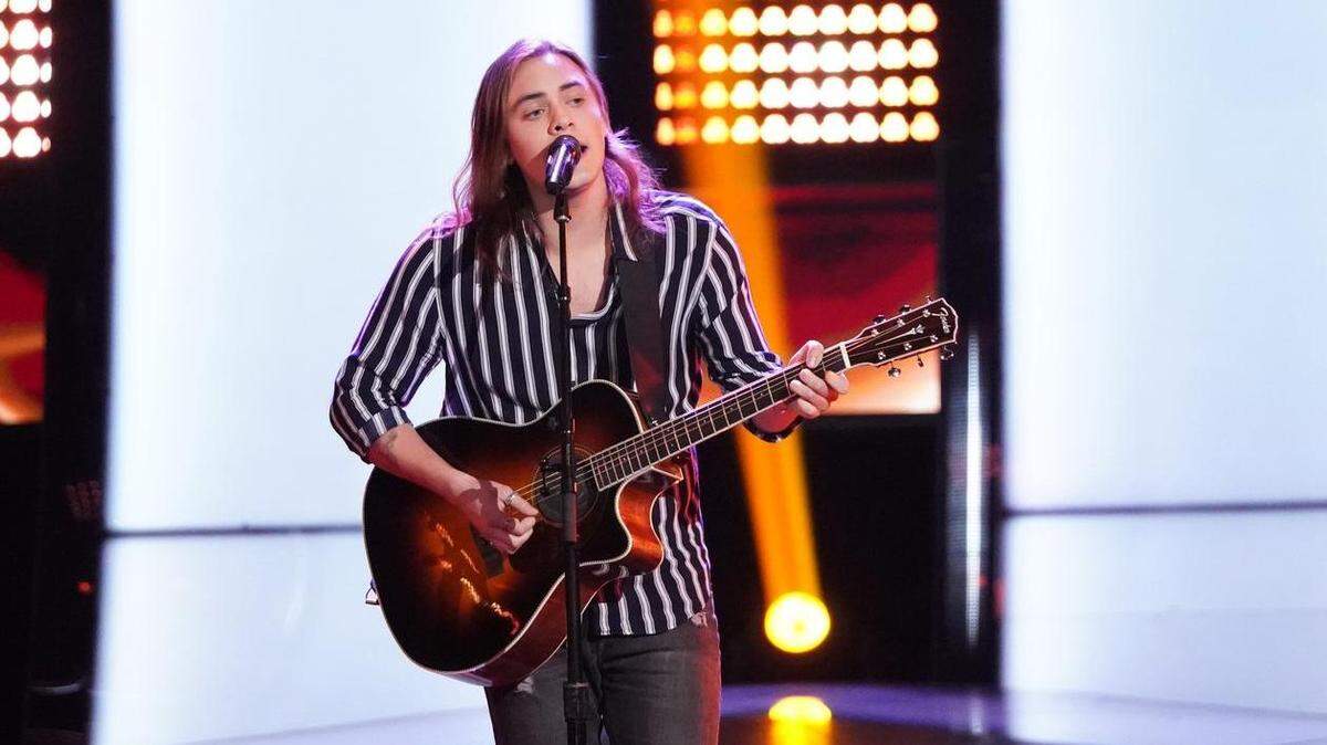 Cour d’Alene, Idaho, singer Jacob Maxwell, 20, shown performing March 4 on “The Voice.”