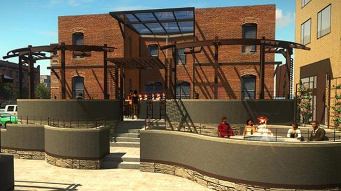 An architectural rendering of the plans for Ochos’ back patio.