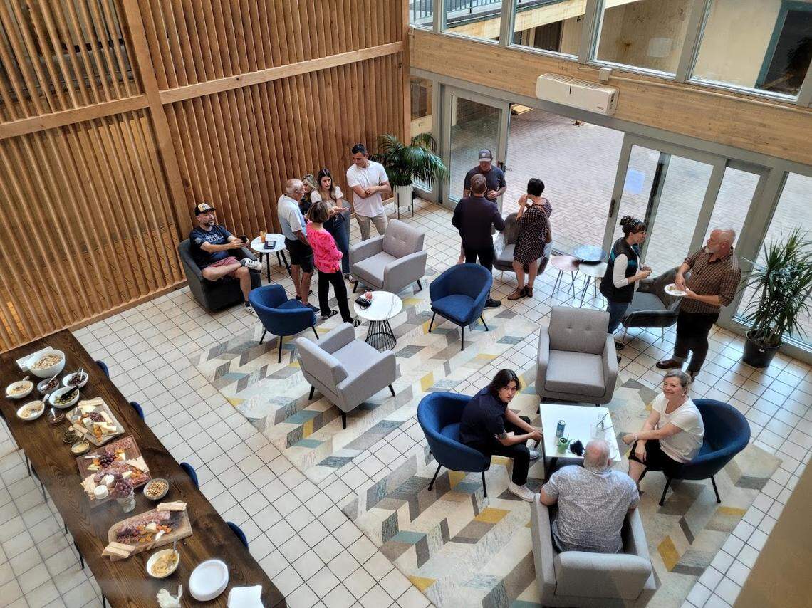 The area outside the bar space has a brighter, airier feel.