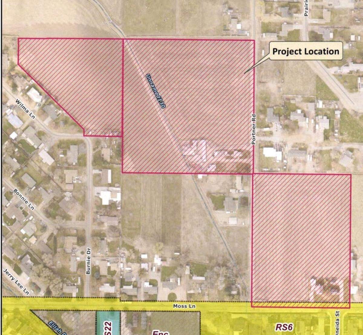 The Wagers Dairy Subdivision would be located on the north side of Moss Lane and includes the west side of Portner Road until about Wilma Lane.