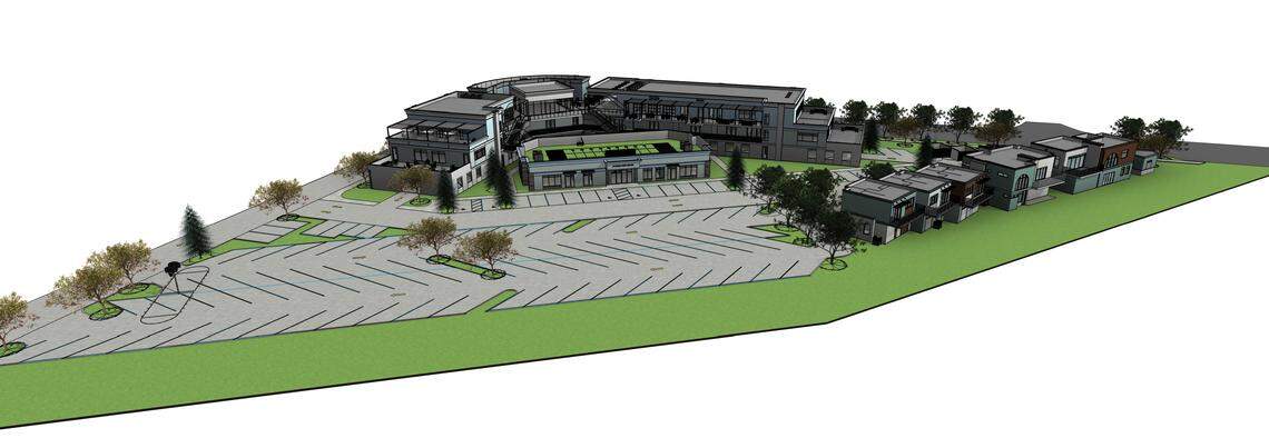 Stadium View Center would include retail, restaurant, and office space, as well as four 1,000 square-foot homes, two single-family homes each 2,000 square feet and three 1,250 square-foot townhomes.