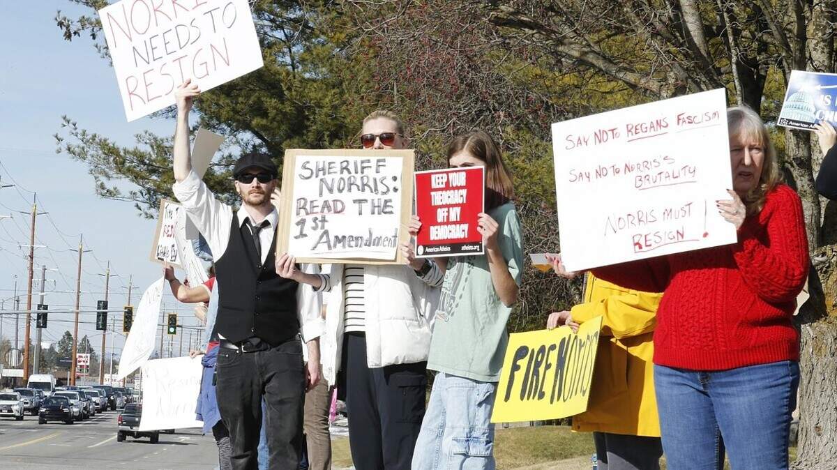 Protesters called for Kootenai County Sheriff Bob Norris to resign Friday.