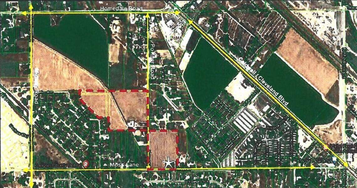 The location of the Wagers Dairy Subdivision is shown in dotted lines. The subdivision would have some homes in Nampa and some in Caldwell, as it straddles both cities.