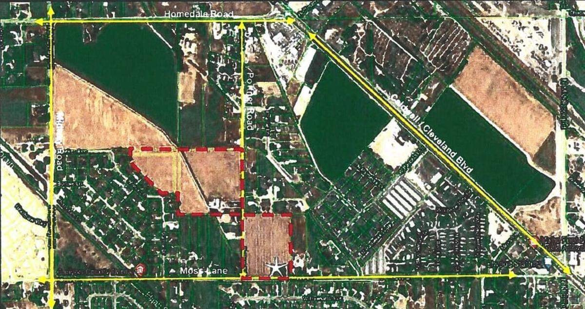 The location of the Wagers Dairy Subdivision is shown in dotted lines. The subdivision would have some homes in Nampa and some in Caldwell, as it straddles both cities.