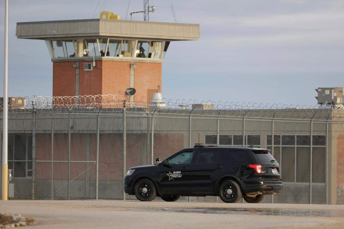An Idaho Department of Correction vehicle patrols the Idaho State prison complex south of Boise in 2024. The ACLU said that at least 54 people within the state’s prisons could be affected by banning the public funding of gender-affirming care.