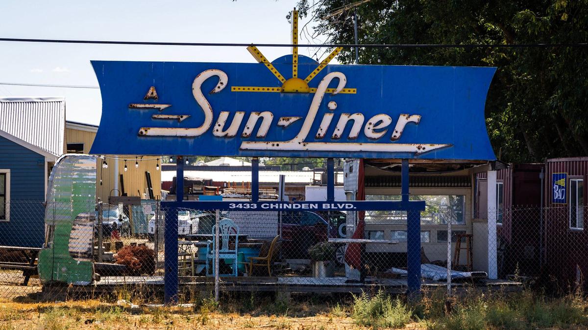 The original Sun-Liner Motel sign was salvaged by and serves as a backdrop to a stage at the Visual Arts Collective located nearby at 3638 Osage St. in Garden City.