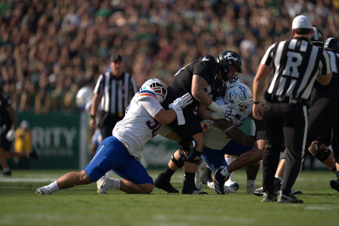 Boise State’s defense swarmed South Florida in the first half of its season opener but fell apart in the second half, losing 34-7. Opening the season with a road game has become a constant thing for the Broncos.