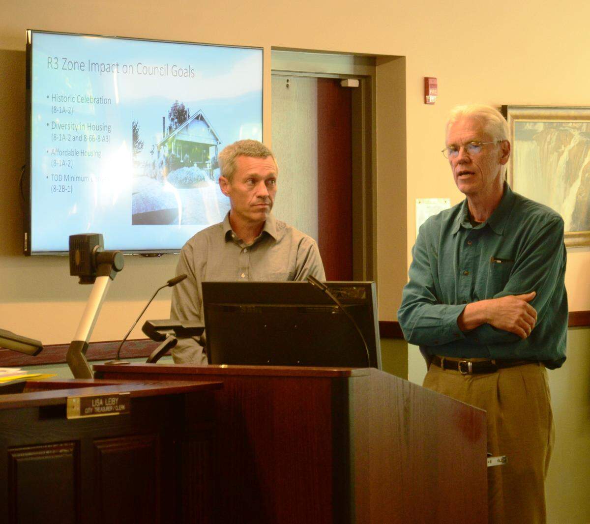 Developers Will Kemper, left, and Don Kemper told members of the Garden City Council they felt their 19-unit cohousing development was compatible with the city's comprehensive plan. The council disagreed and on Monday evening turned down their request for a zone change. Under existing zoning, only seven homes could be built on the 1.3-acre parcel on State Street.