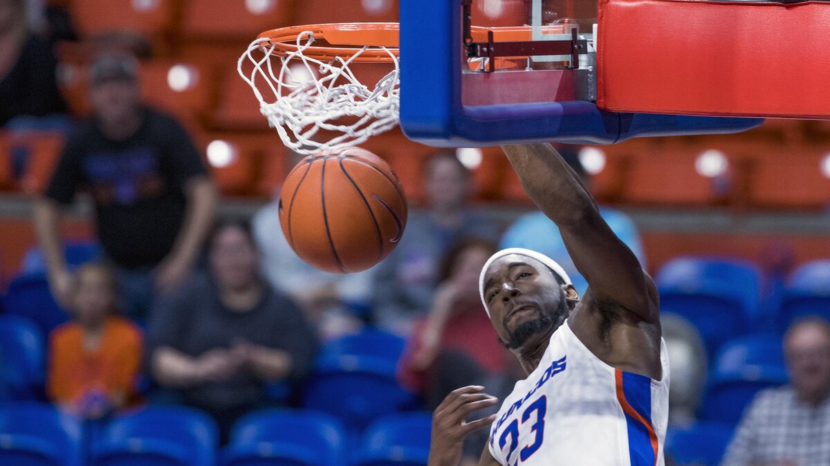 Boise State’s RJ Williams dunks the basketball in the second half of the Broncos’ 70-53 win over Jackson State on Friday at Taco Bell Arena in Boise. Williams scored a team-leading 18 points.