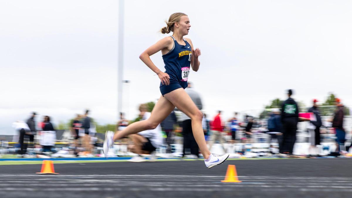 Meridian’s Paisley Taylor finished first in the 6A girls 3,200 meters at the Idaho high school state track and field championships Friday at Mountain View High School.