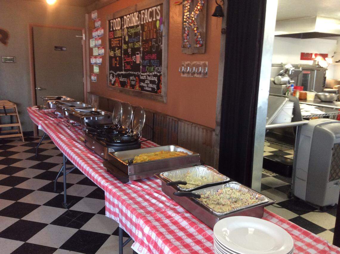The Big K BBQ lunch buffet features 15 items, including drink and dessert. (This time, dessert was brownies.)