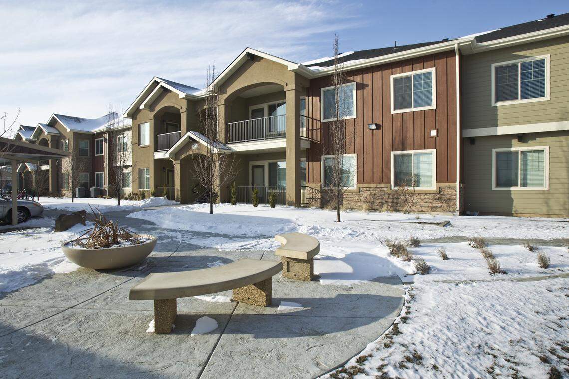 The Gramercy Villas apartment complex, pictured here in 2013, is located near the intersection of Eagle and Overland Roads. City planners say they try to plan for apartments near commercial areas and intersections so residents will have easy access to transit.