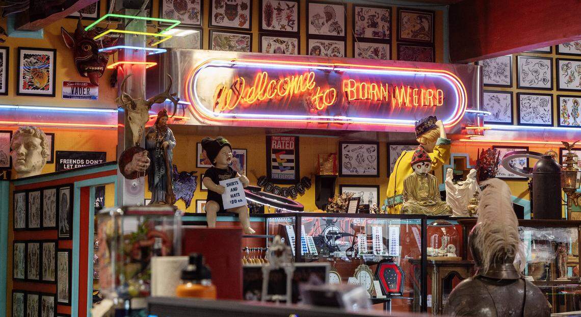 Kendall Vader and Ashleigh Vader own Born Weird Tattoo in Boise's Bench neighborhood. Inside the shop, the Vaders have a sizable collection of unique and curios items ranging from taxidermy to antique medical tools.