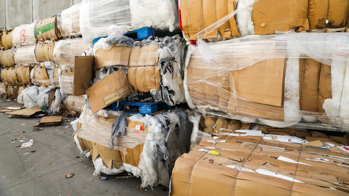 Bales of plastics used in packaging and shipping gathered by local businesses are stored at Western Recycling Center, now owned by Republic Services, on Cole Road in Boise. They await delivery to plants that process the material.